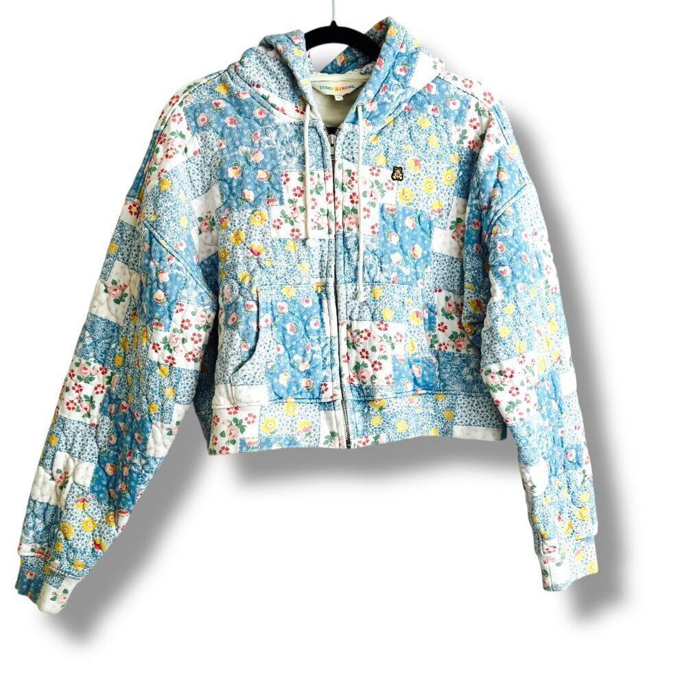 Vintage Y2K Teddy Fresh Zip Up Patchwork Quilted Crop Hoodie Size Large